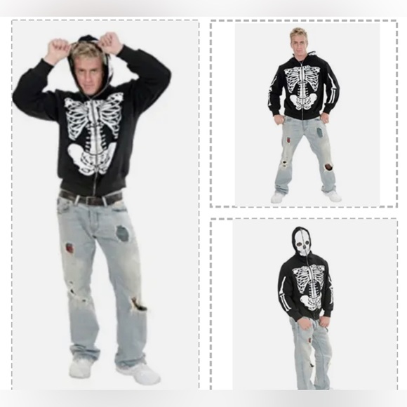 New! Unworn! Charades Men's Skeleton Hoodie (Costume, Biker, Etc) Size: XL - Picture 16 of 17